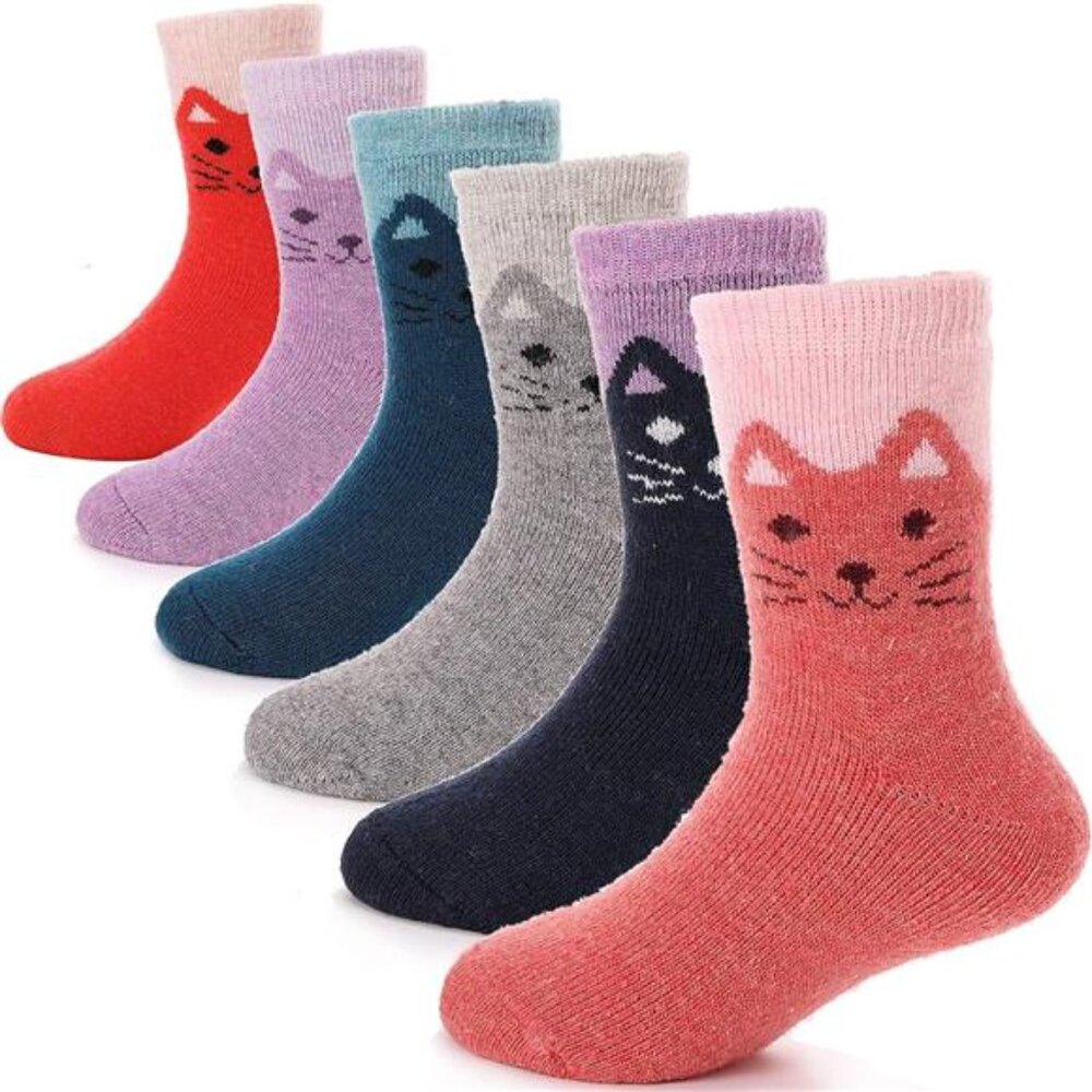 6 Pairs Kids Merino Wool Hiking Socks for Toddlers Boys Girls Warm Thermal Socks